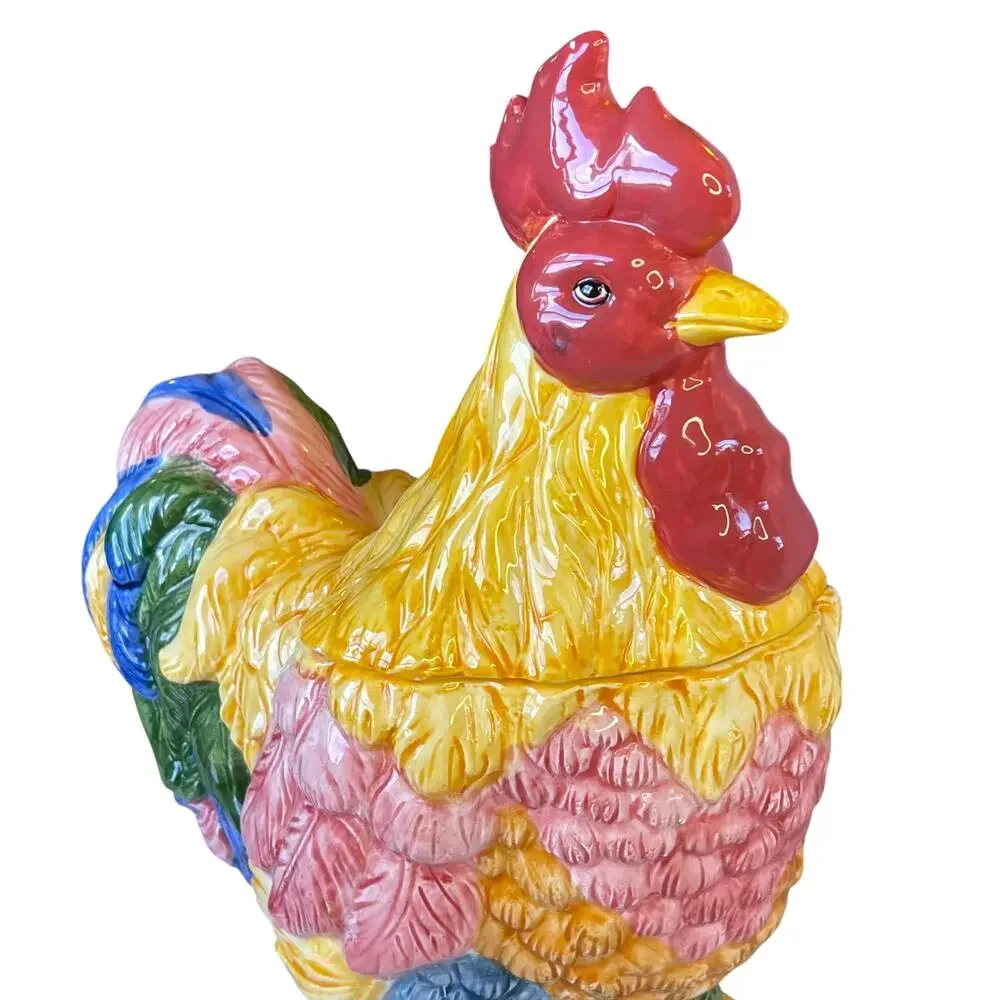 Vintage BHP Colorful Ceramic Rooster Chicken Cookie Jar Canister 12.5